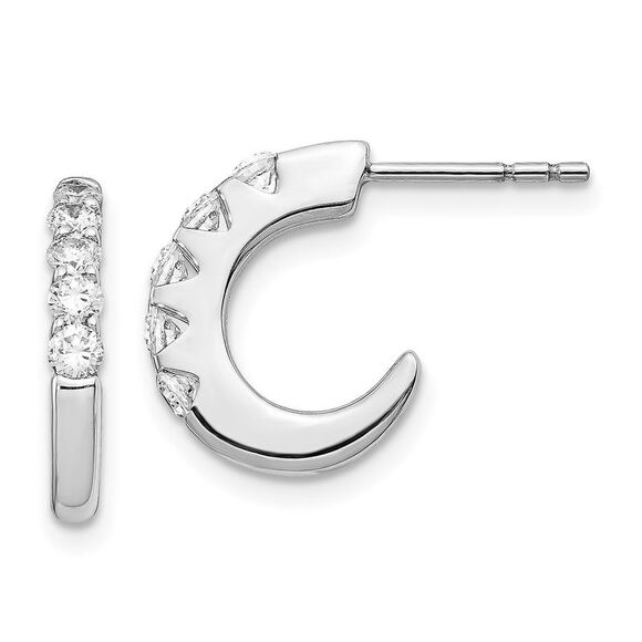 14k White Gold Diamond J-Hoop Post Earrings